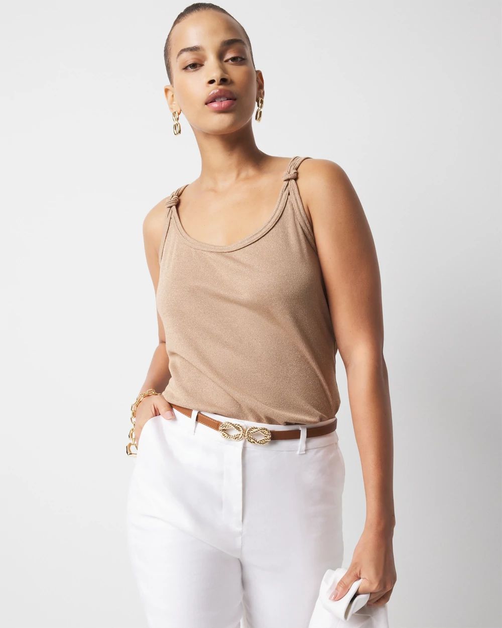 Metallic Knotted Shoulder Tank | White House Black Market